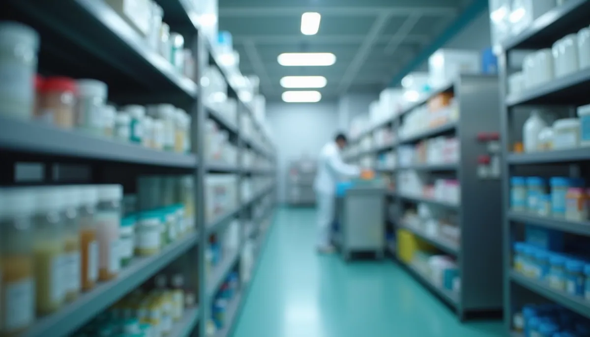 Eye-level view of a pharmaceutical production facility