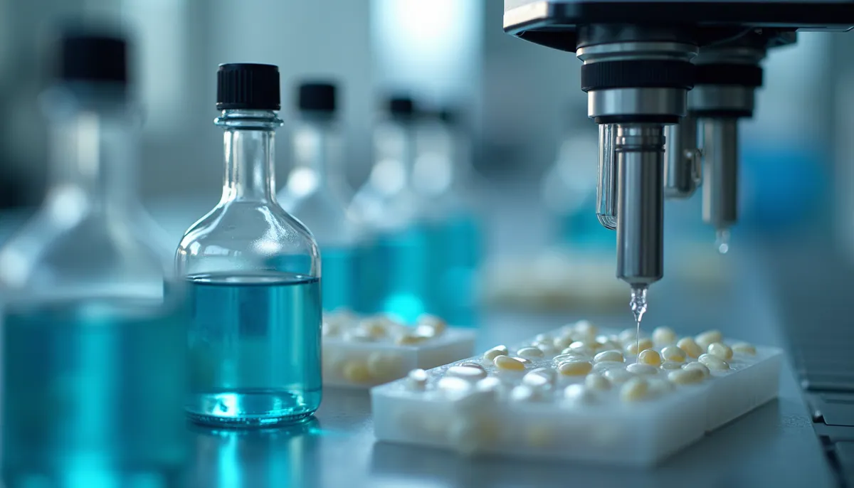 Close-up of laboratory equipment for drug manufacturing