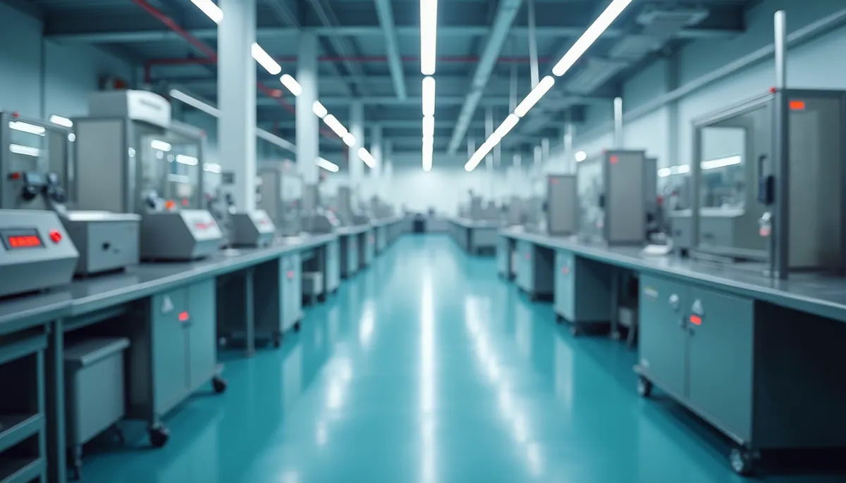 Wide angle view of a modern pharmaceutical manufacturing facility